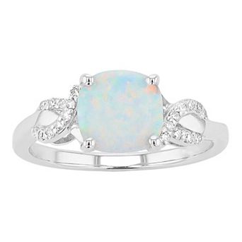 Gemminded Sterling Silver Lab-Created White Opal & 1/10 Carat T.W. Diamond Ring