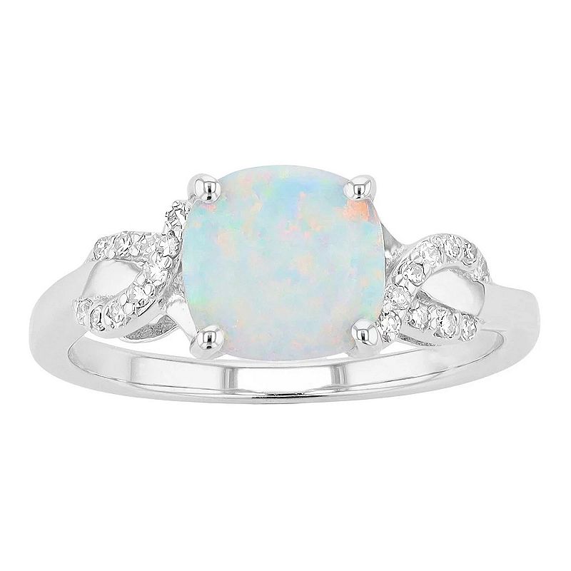 Gemminded Sterling Silver Lab-Created White Opal & 1/10 Carat T.W. Diamond 