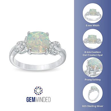 Gemminded Sterling Silver Lab-Created White Opal & 1/10 Carat T.W. Diamond Ring