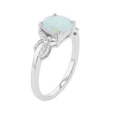 Gemminded Sterling Silver Lab-Created White Opal & 1/10 Carat T.W. Diamond Ring