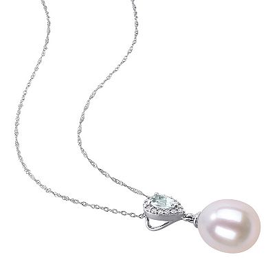 Stella Grace 10k White Gold Diamond Accent, Aquamarine & Freshwater Cultured Pearl Fashion Pendant