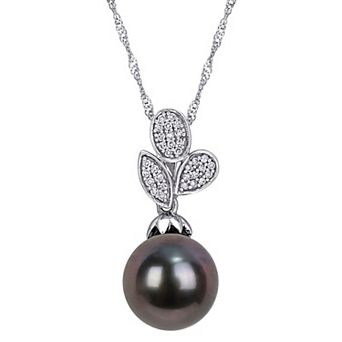 Stella Grace 10k White Gold 1/10 Carat T.W. Diamond & Black Tahitian Cultured Pearl Fashion Pendant