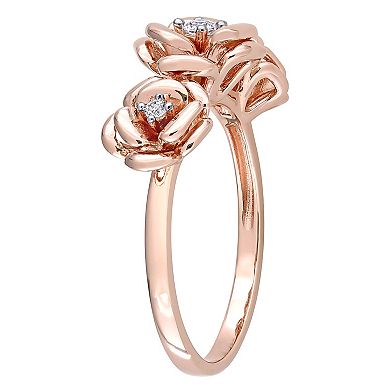 Stella Grace 18k Rose Gold Over Sterling Silver Lab-Created White Sapphire Flower Ring