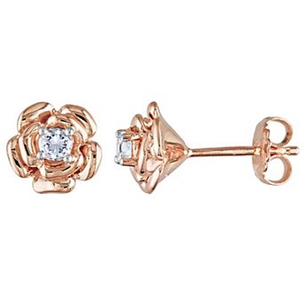Stella Grace 10k Rose Gold Over Silver Lab-Created White Sapphire Flower Earrings