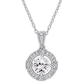 Stella Grace Sterling Silver 1/10 Carat T.W. Diamond & Lab-Created White Sapphire Fashion Pendant Necklace