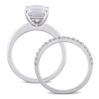 Stella Grace 10K White Gold Lab-Created White Sapphire Cushion Cut Bridal Ring Set