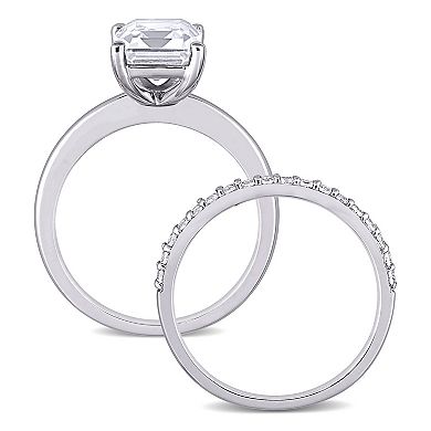 Stella Grace 10K White Gold Lab-Created White Sapphire Emerald Cut Bridal Ring Set
