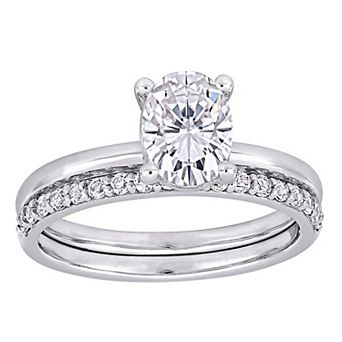 Stella Grace 10K White Gold Lab-Created White Sapphire Oval Cut Bridal Ring Set
