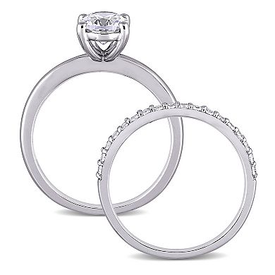 Stella Grace 10K White Gold Lab-Created White Sapphire Oval Cut Bridal Ring Set