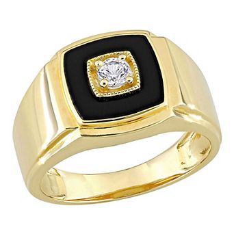 Men's Stella Grace 18k Gold Over Silver Black Onyx & Lab-Created White Sapphire Ring