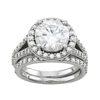 Charles & Colvard 14k White Gold 3 5/8 Carat T.W. Lab-Created Moissanite Haloed Bridal Ring Set
