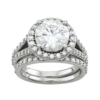 Charles & Colvard 14k White Gold 3 5/8 Carat T.W. Lab-Created Moissanite Haloed Bridal Ring Set