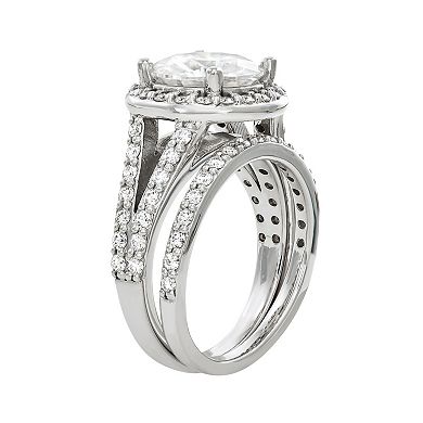 Charles & Colvard 14k White Gold 3 5/8 Carat T.W. Moissanite Haloed Bridal Ring Set