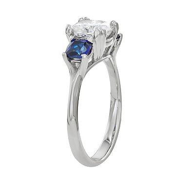 Charles & Colvard 14k White Gold Moissanite & Lab-Created Sapphire Ring