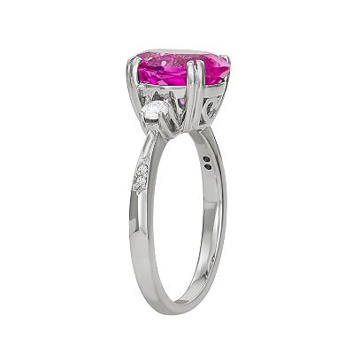 Charles & Colvard 14k White Gold Lab-Created Pink Sapphire & 3 5/8 Carat T.W. Lab-Created Moissanite Oval Ring