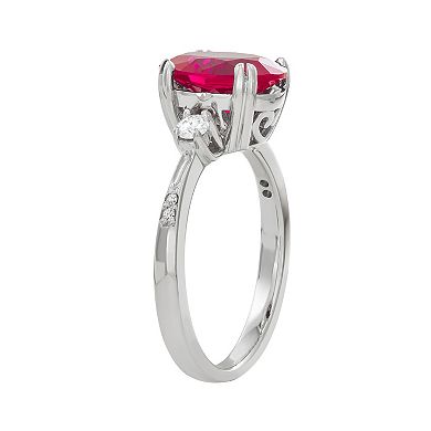 Charles & Colvard 14k White Gold Lab-Created Ruby & 3 5/8 Carat T.W. Lab-Created Moissanite Oval Ring