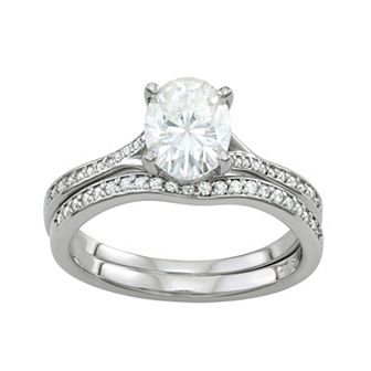 Charles & Colvard 14k White Gold 2 3/8 Carat T.W. Oval Lab-Created Moissanite Engagement Set