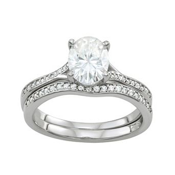 Charles & Colvard 14k White Gold 2 3/8 Carat T.W. Oval Lab-Created Moissanite Engagement Set