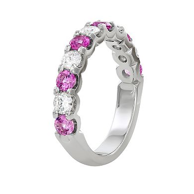 Charles & Colvard 14k White Gold 1 1/2 Carat T.W. Lab-Created Moissanite & Lab-Created Pink Sapphire Ring