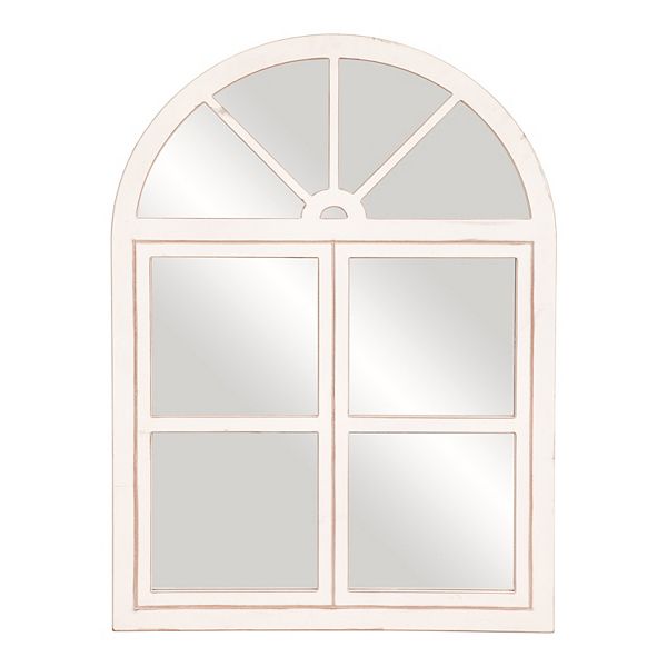 Patton Rustic White Farmhouse Arch Windowpane Wall Mirror