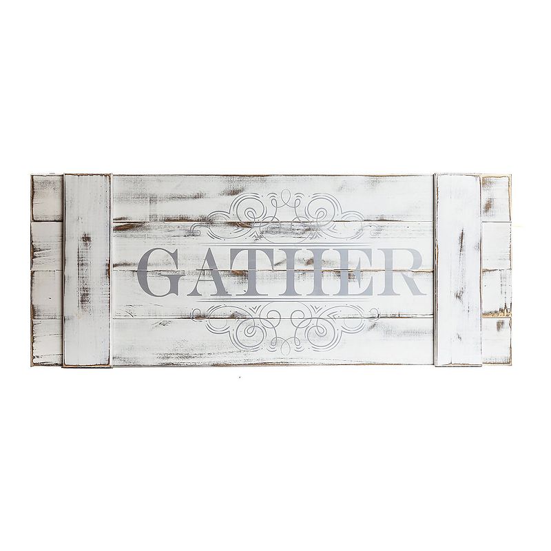 Patton Distressed White Gather Wood Plank Wall Art, 16X40