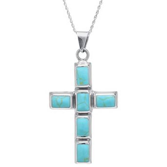 Athra NJ Inc Sterling Silver Enhanced Turquoise Cross Pendant Necklace
