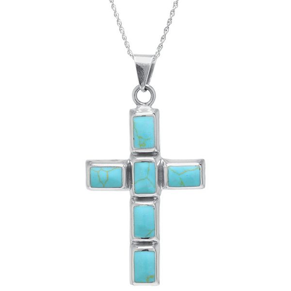 Athra NJ Inc Sterling Silver Enhanced Turquoise Cross Pendant Necklace