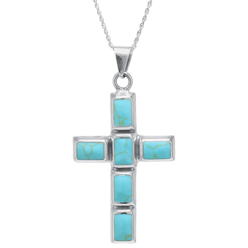 Sterling Silver Enhanced Turquoise Cross Pendant Necklace, Womens, Multico