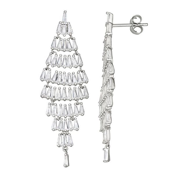 Sterling Silver Cubic Zirconia Baguette Chandelier Earrings