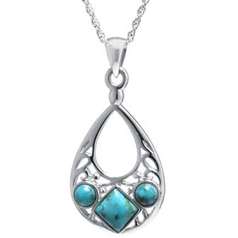 Athra NJ Inc Sterling Silver Enhanced Turquoise Small Open Teardrop Pendant Necklace