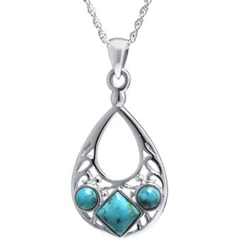 Athra NJ Inc Sterling Silver Enhanced Turquoise Small Open Teardrop Pendant Necklace