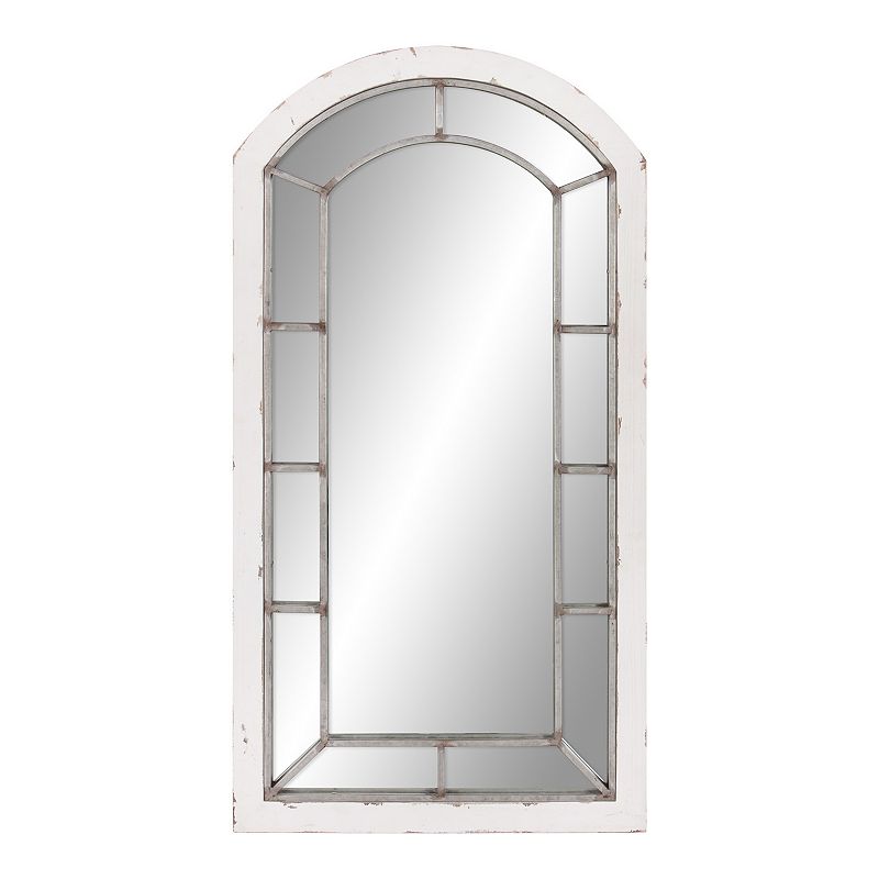 Patton Distressed White & Antique Silver Arch Windowpane Wall Mirror