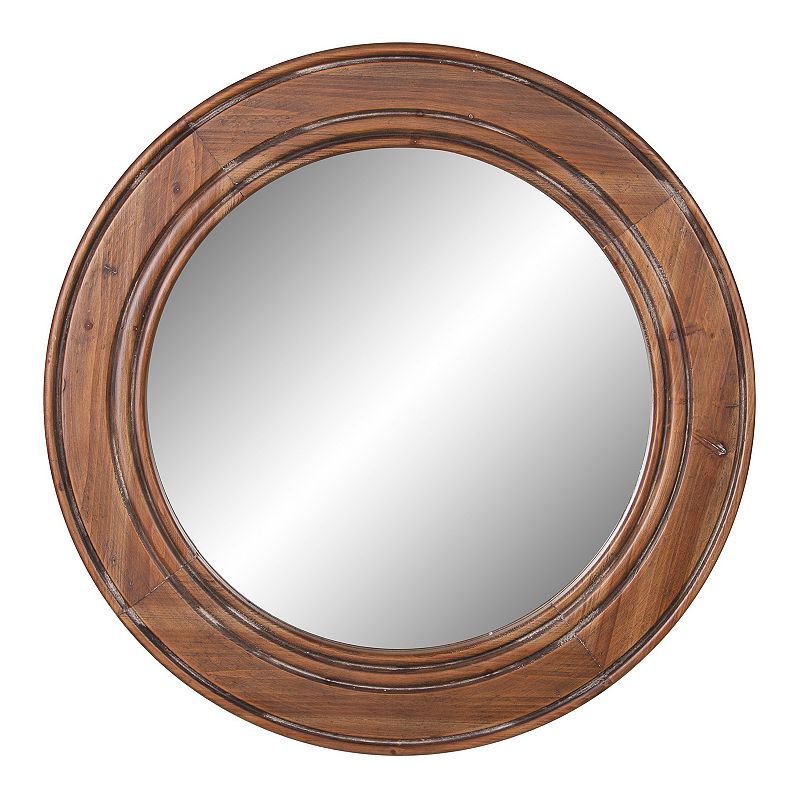 Patton Reclaimed Wood Large Round Accent Wall Mirror, Brown, 32 X 32