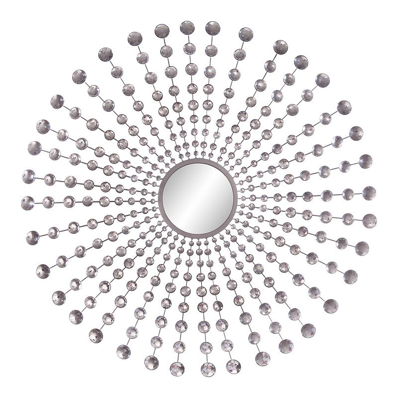 Patton Jeweled Silver Round Starburst Mirror, Grey, 35X35
