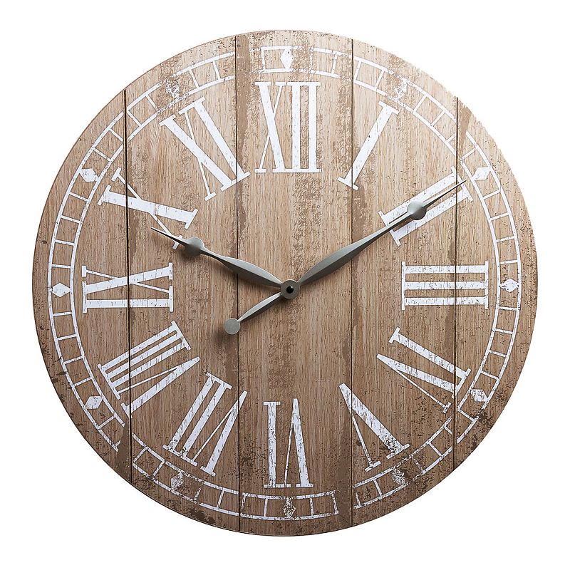 Patton Rustic Light Natural Wood Plank Frameless Farmhouse Wall Clock, Brow