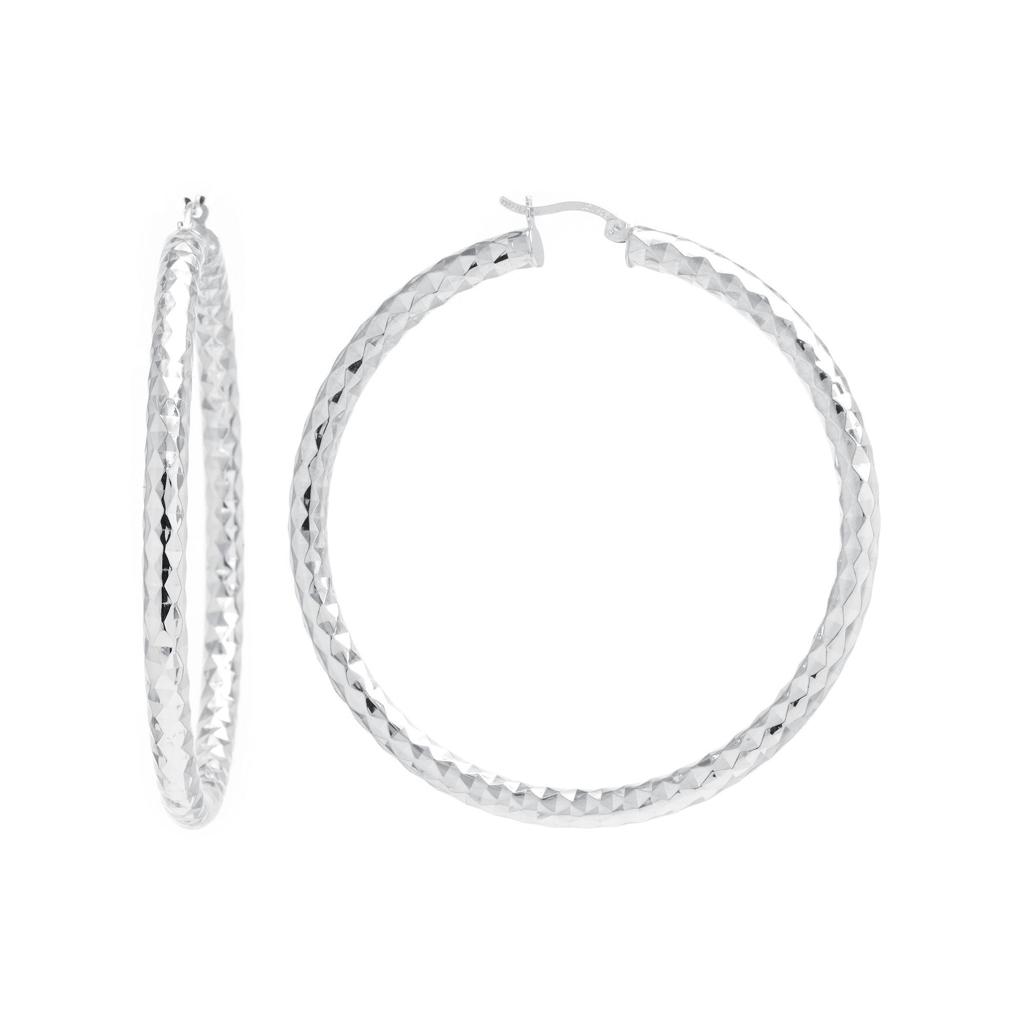 Athra NJ Inc Sterling Silver Thick Textured Hoop Earrings, Womens