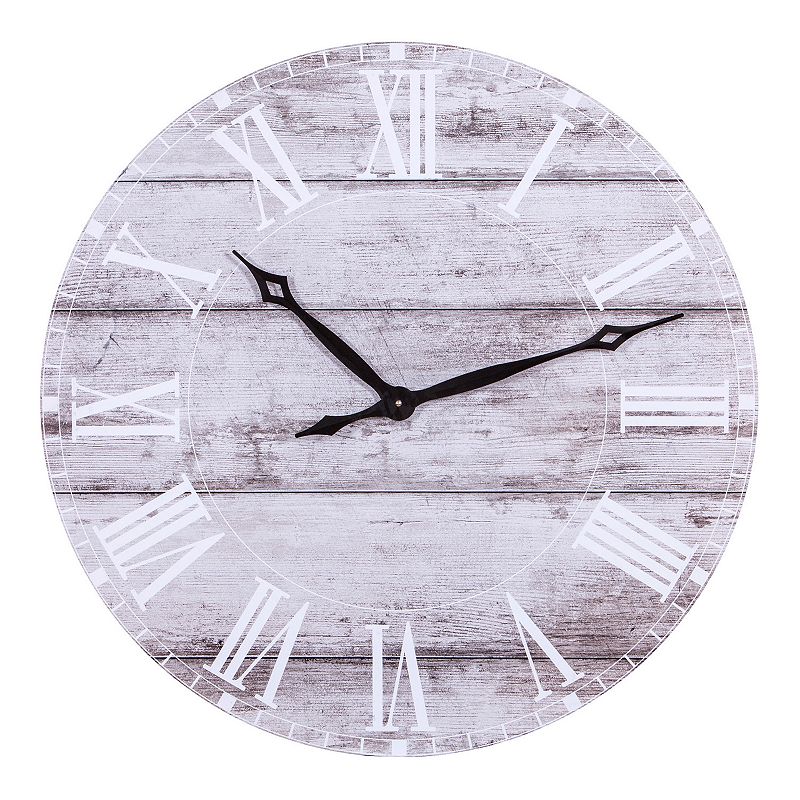 Frameless Rustic Wood Plank 30 Wall Clock, White, 30X30