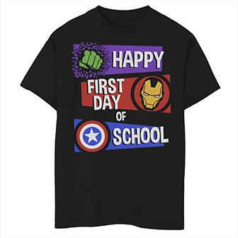 Boys 8-20 Marvel Avengers Happy First Day Of School Text Graphic Tee