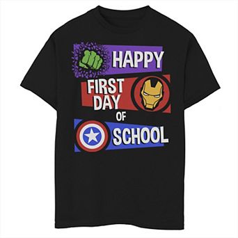 Boys 8-20 Marvel Avengers Happy First Day Of School Text Graphic Tee