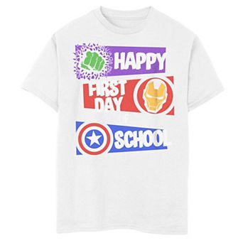 Boys 8-20 Marvel Avengers Happy First Day Of School Text Graphic Tee