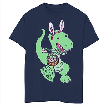 Boys 8-20 Easter Dinosaur With Egg Basket Graphic Tee