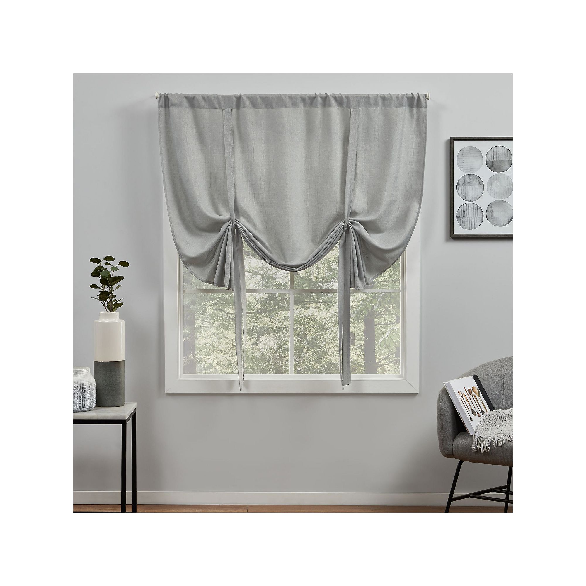 Exclusive Home Loha Light Filtering Rod Pocket Tie Up Shade, Dove Gray