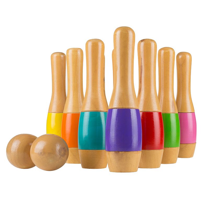 Hey! Play! Wooden Multi-color Bowling Lawn Game, Multicolor