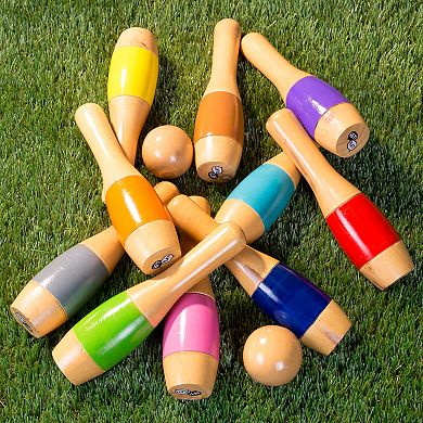 Hey! Play! Wooden Multi-color Bowling Lawn Game