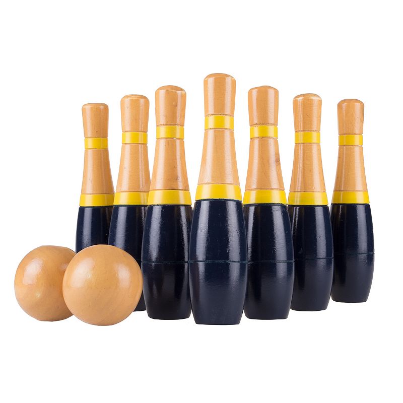 Hey! Play! Blue & Gold Wooden Bowling Lawn Game