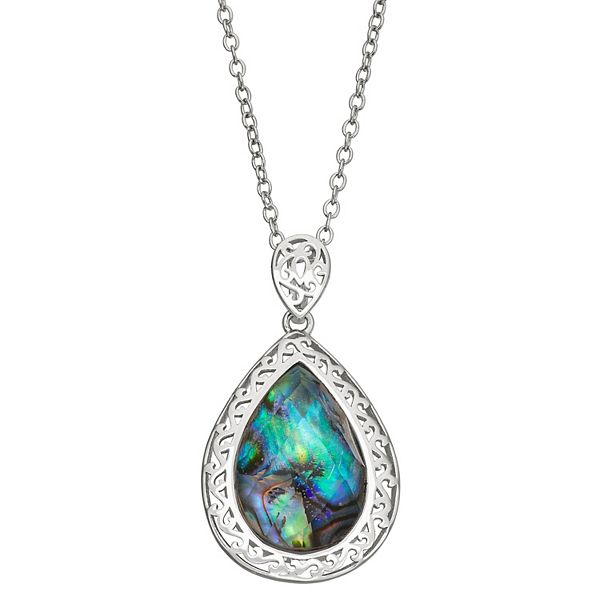 16 Inch West Coast Jewelry Sterling Silver Abalone Pendant with Chain