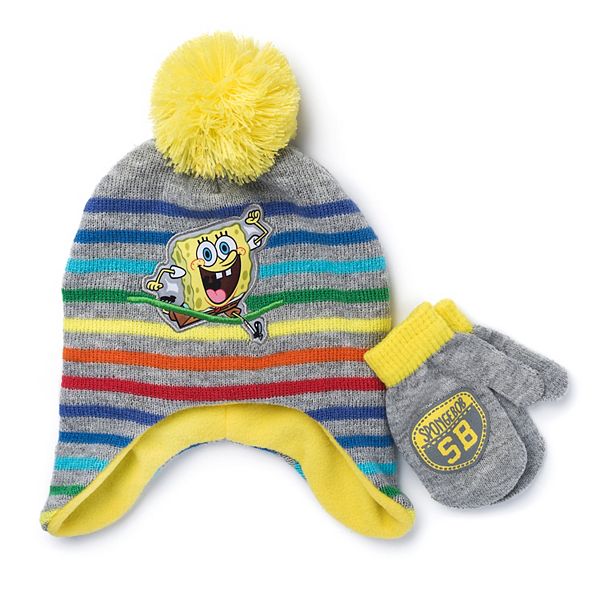 BOYS TODDLER SPONGEBOB HAT AND MITTENS SET  SIZE ONE SIZE FITS ALL TODDLER 