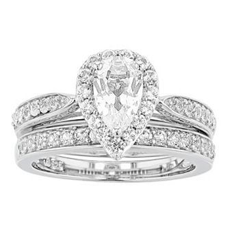 LeRose by Lexi and Rose Sterling Silver Lab-Created White Sapphire Teardrop Engagement Ring Set