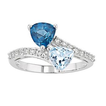 LeRose by Lexi and Rose Sterling Silver Blue Topaz & Lab-Created White Sapphire Bypass Ring