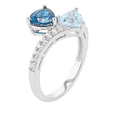 LeRose by Lexi and Rose Sterling Silver Blue Topaz & Lab-Created White Sapphire Bypass Ring